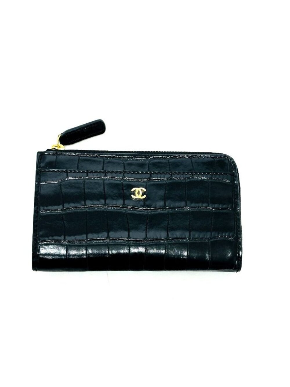 Chanel Bifold Wallet Croco Embossed Leather Black